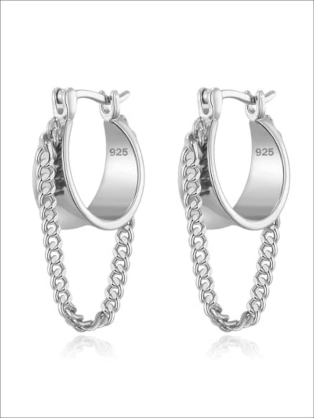 Dainty 925 Sterling Silver 14k Gold Plated Chain Tassel Dangle Hoop Earrings